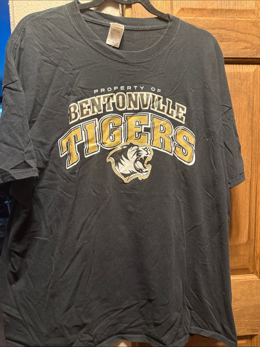 Gildan Black Bentonville Tigers Graphic Tee with Gold and White Logo